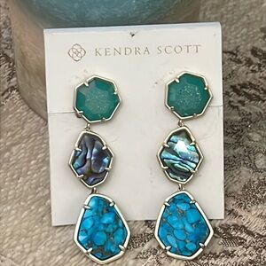 KENDRA SCOTT Nina Linear Matte Dangle Clip Earrings With Blue Mix Stones NWT